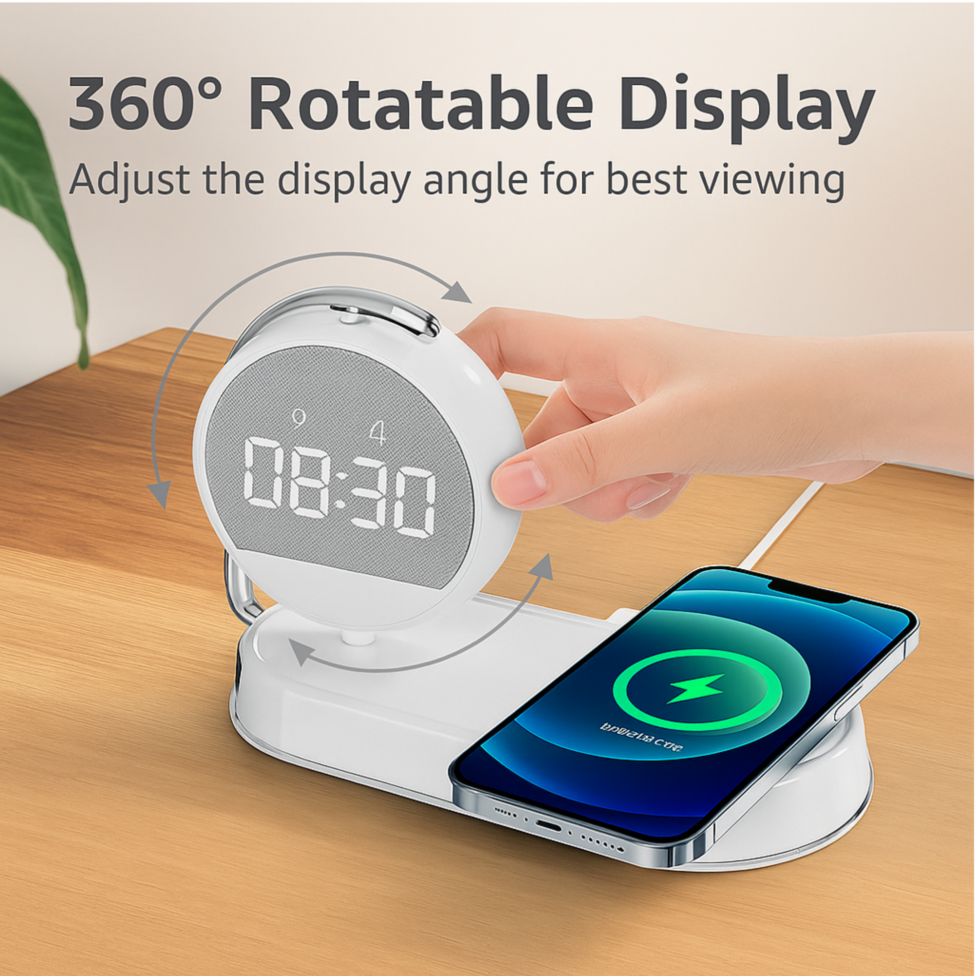 Digital Clock With 15 w Wireless Charger & Night Lamp