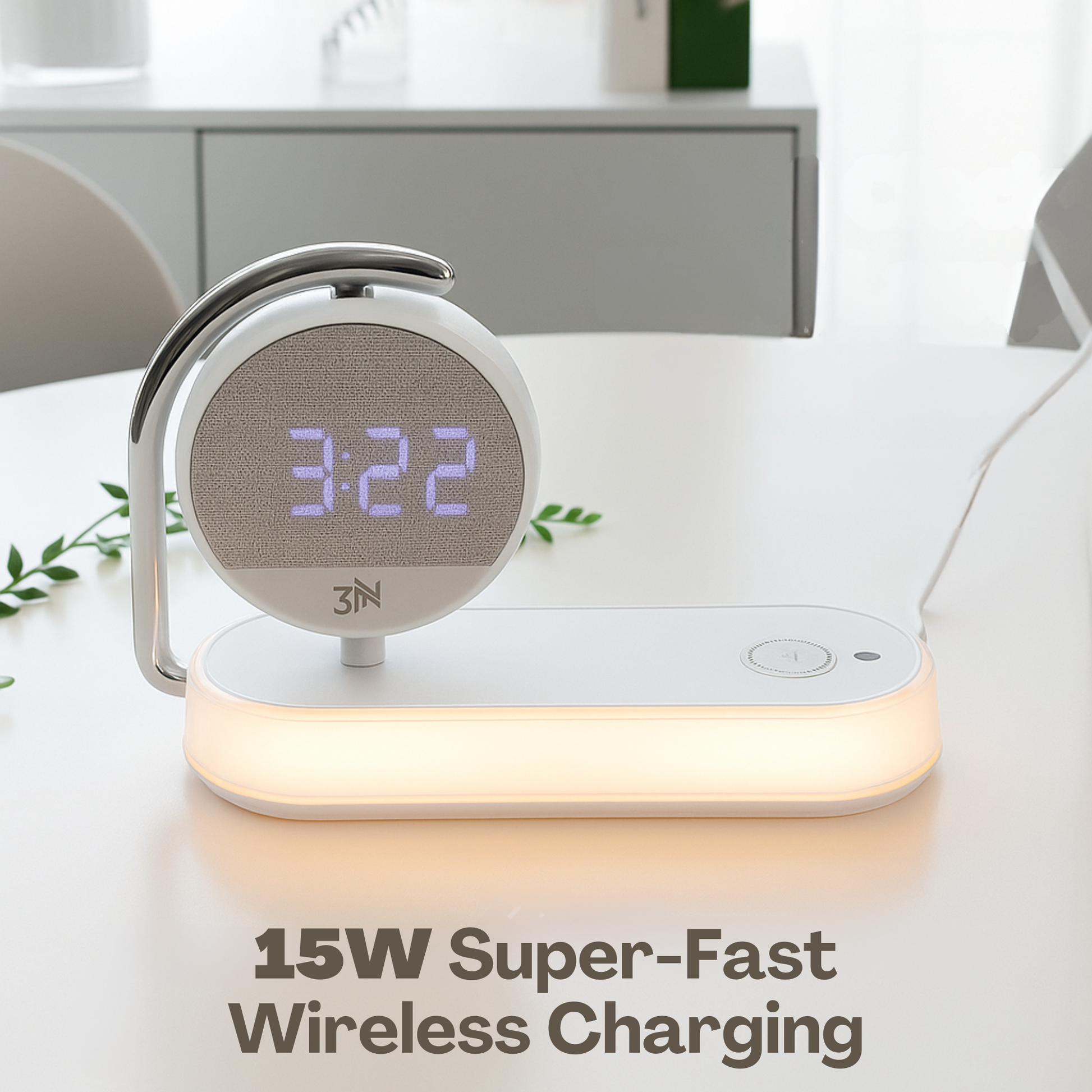 Digital Clock With 15 w Wireless Charger & Night Lamp