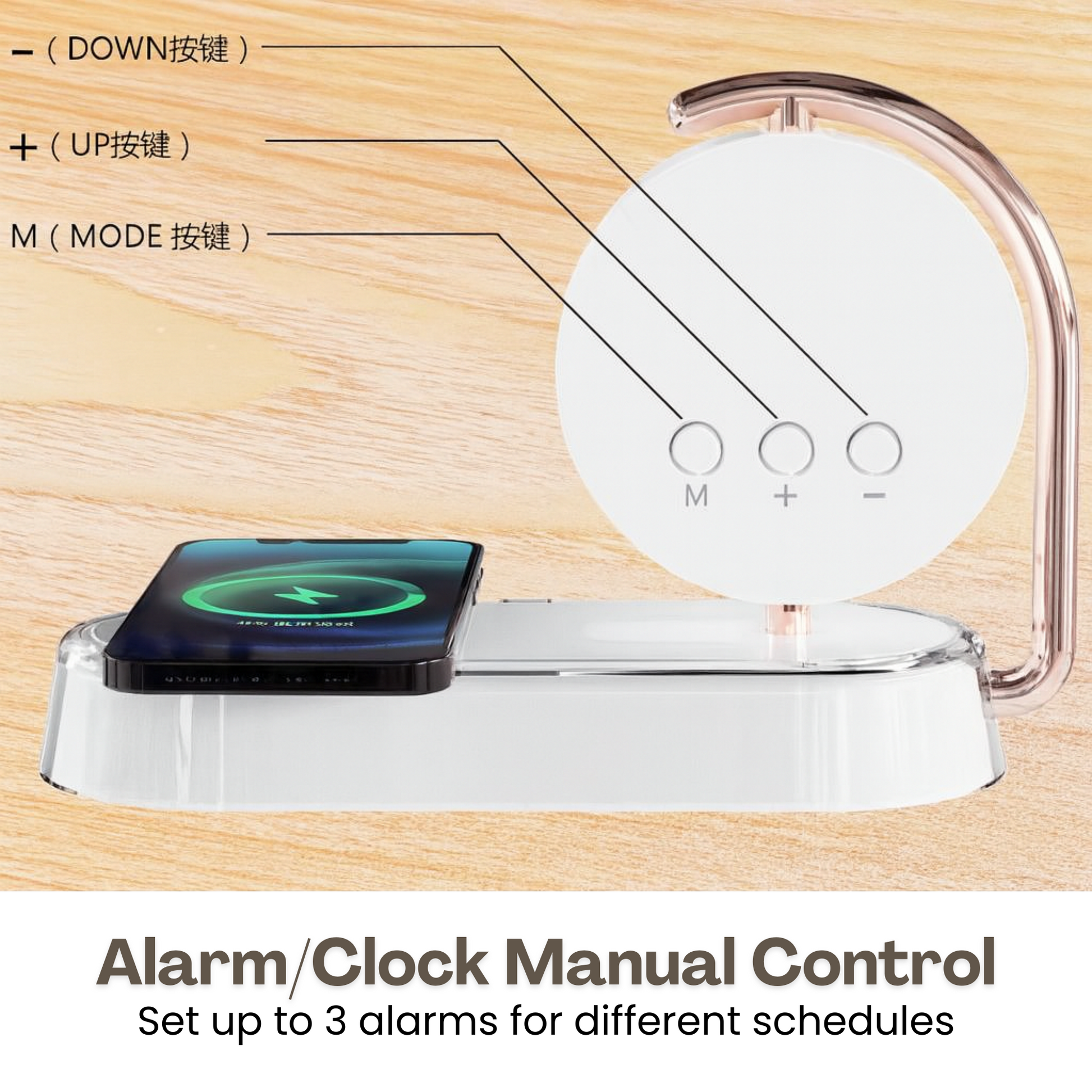 Digital Clock With 15 w Wireless Charger & Night Lamp